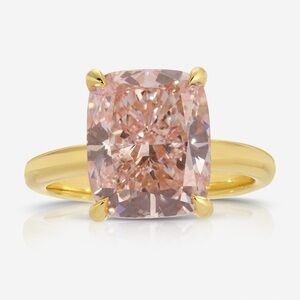 14k Yellow Gold Solitaire, 5.01ct Cushion Pink Diamond Engagement Ring